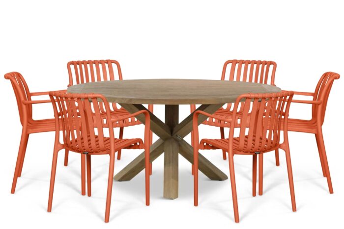Domani Furniture Alba/Sand City 160 cm dining tuinset 7-delig – Oranje