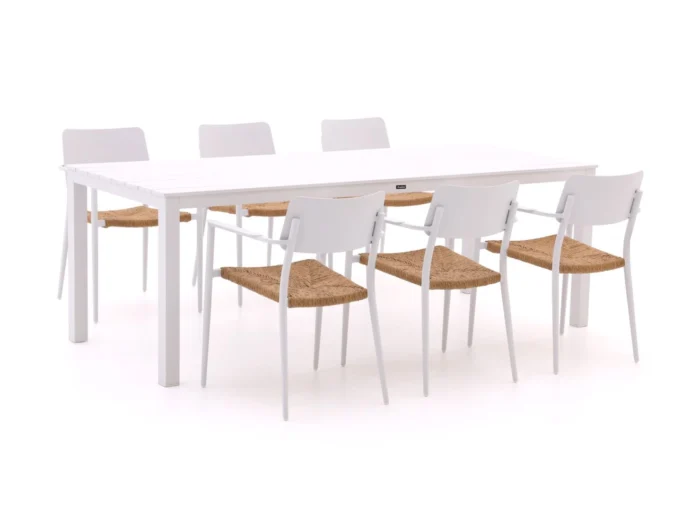 Bellagio tuinmeubelen Cino/Menzano 220cm dining tuinset 7-delig stapelbaar - Wit