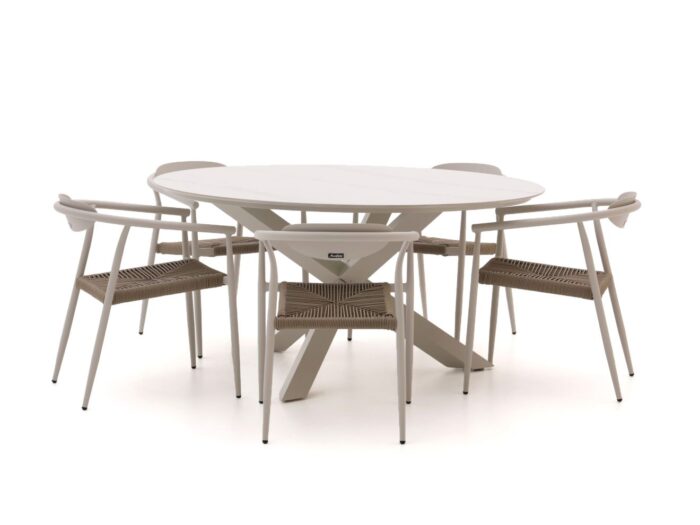 Manifesto Furniture Cavone/Lodola ø 150cm dining tuinset 6-delig stapelbaar – Wit