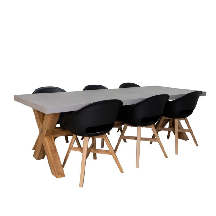 BUITEN living Norwich/Karlstad zwart dining tuinset | 6 personen | betonlook + kunststof | 250cm