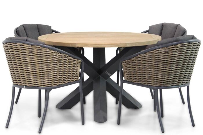 Santika Furniture Tika/Rockville 120 cm rond dining tuinset 5-delig – Grijs-antraciet