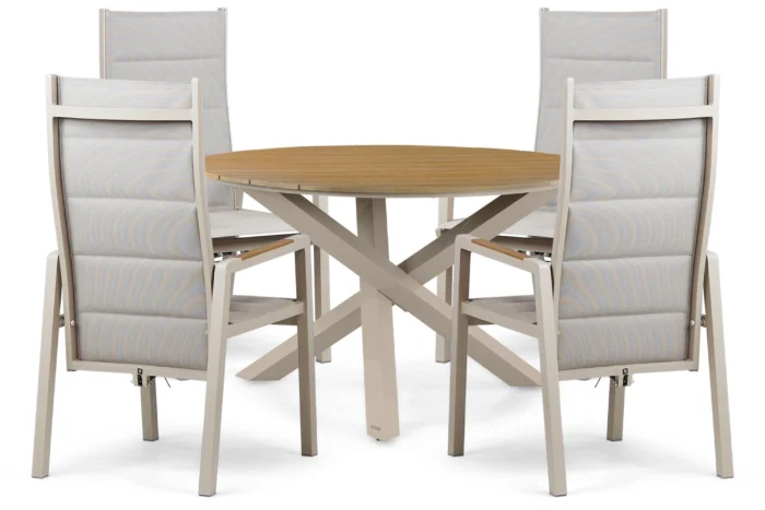 Lifestyle Garden Furniture Essence/Ancona 125 cm dining tuinset 5-delig - Taupe-naturel-bruin
