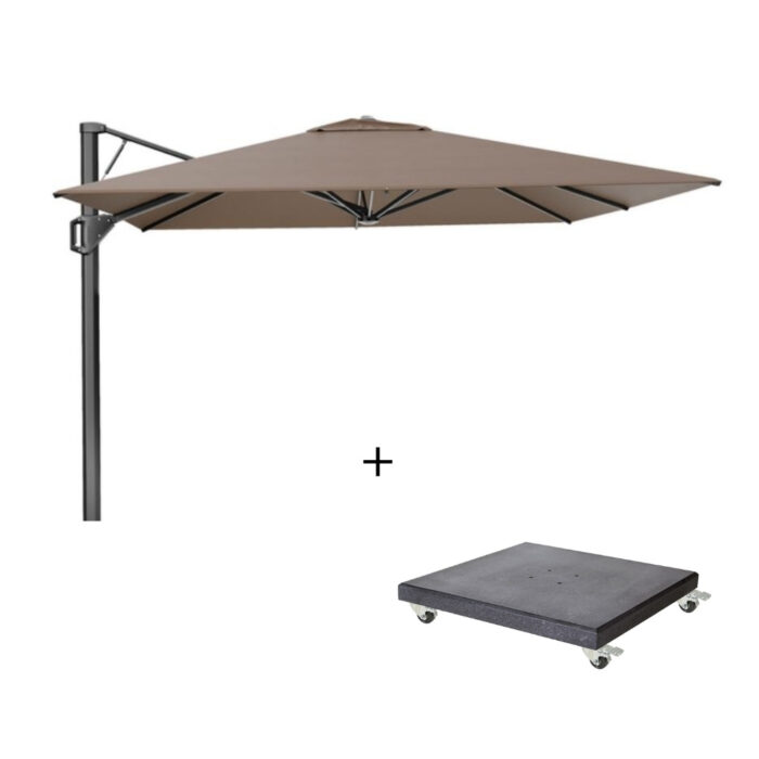 Platinum Beaufort zweefparasol premium doek | 320x320cm met Modena parasolvoet 120kg | Havana – Taupe – Naturel – Bruin