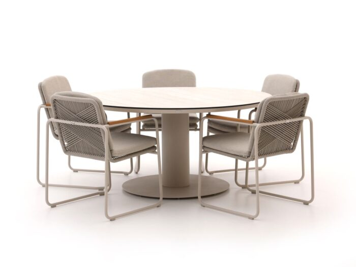 Manifesto Furniture Bellagio Sordio/La Fonte ø 150cm dining tuinset 6-delig stapelbaar – Taupe
