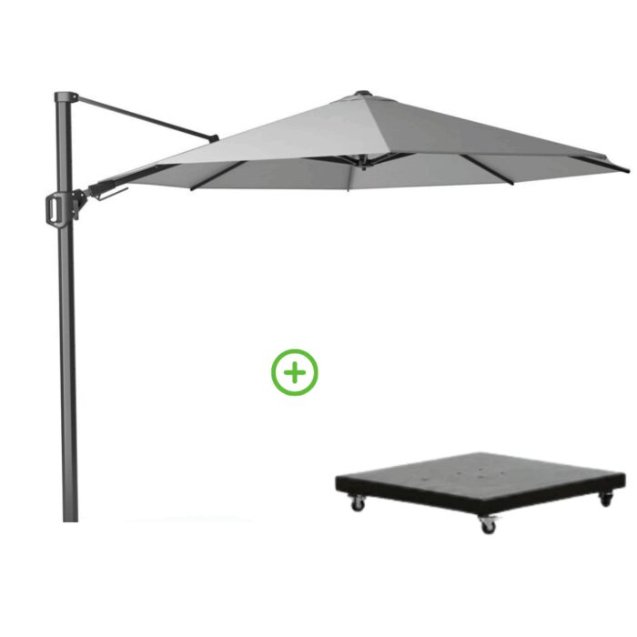 Platinum Challenger T² zweefparasol | Ø350cm rond met Monza parasolvoet 90kg | Light Grey – Lichtgrijs