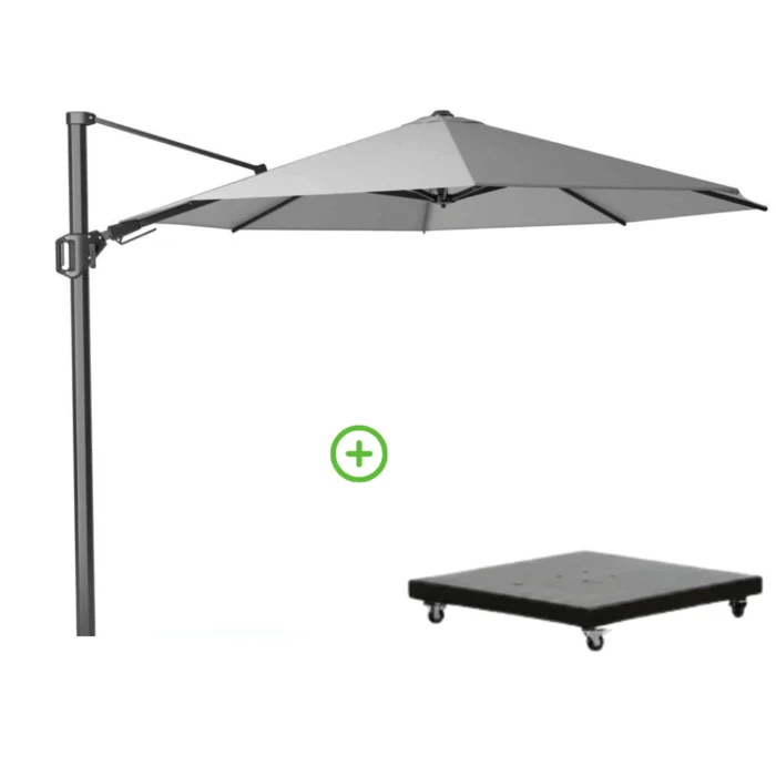 Platinum Challenger T² zweefparasol | Ø350cm rond met Monza parasolvoet 90kg | Light Grey - Lichtgrijs