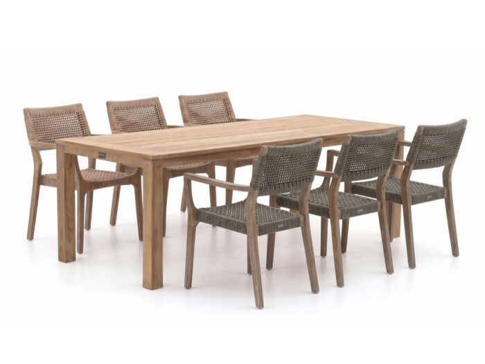 ROUGH Furniture ROUGH-L Rope/ROUGH-S 220cm dining tuinset 7-delig stapelbaar – Bruin