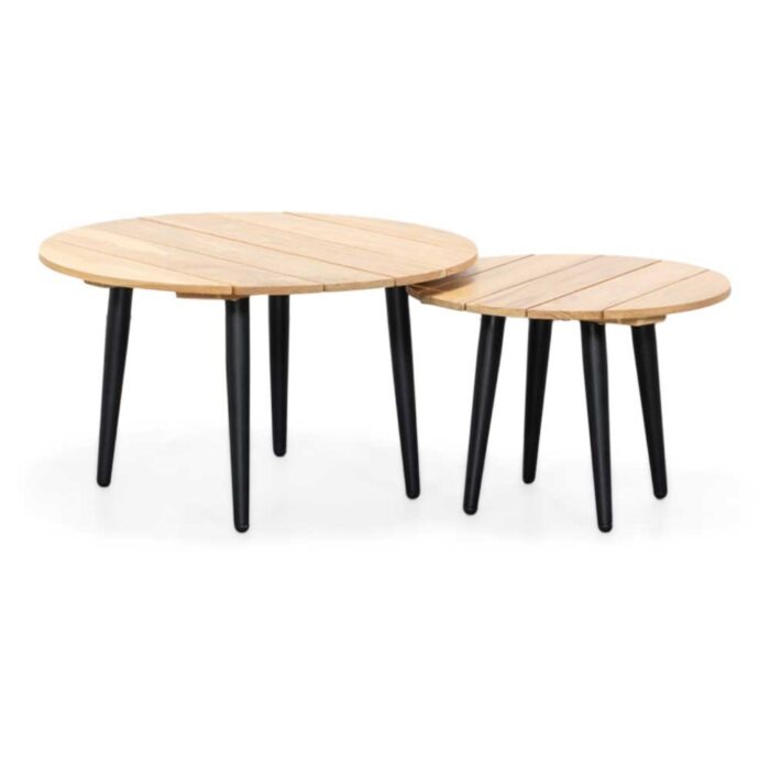 BUITEN living Palermo koffietafel set van 2 | aluminium + teakhout | antraciet – Natural Teak/antraciet