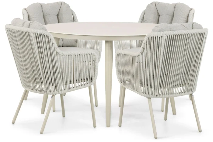Santika Furniture Nanda/Vienna 120 cm dining tuinset 5-delig - Taupe-naturel-bruin