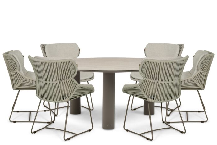 Santika Furniture Samari/Trino 158 cm dining tuinset 7-delig – Taupe-naturel-bruin