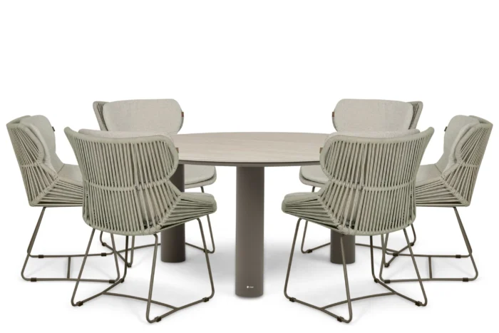 Santika Furniture Samari/Trino 158 cm dining tuinset 7-delig - Taupe-naturel-bruin