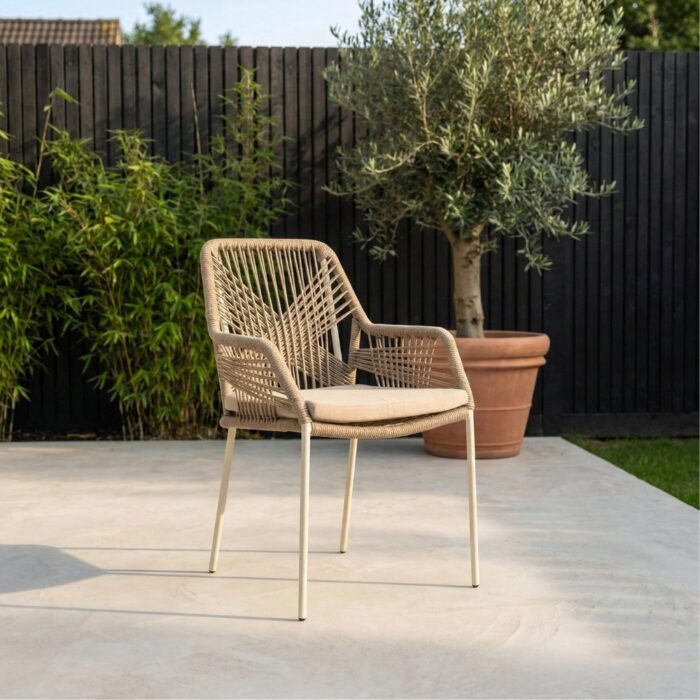 LUX outdoor living Panama/Seville beige dining tuinset | 6 personen | polywood + touw | 260cm Deens ovaal