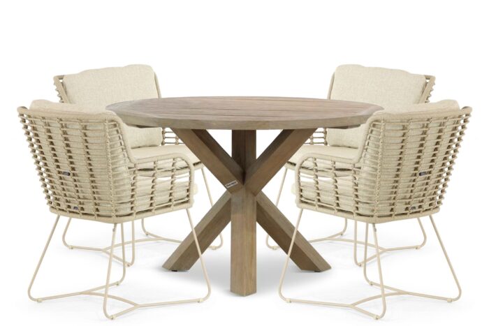 4 Seasons Outdoor Fabrice/Sand City 120 cm dining tuinset 5-delig – Taupe-naturel-bruin