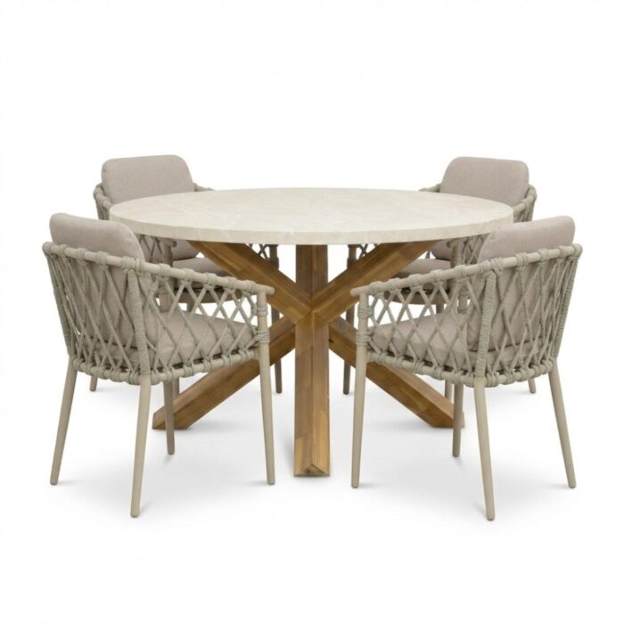 BUITEN living Lucy/Cleveland beige dining tuinset | 4 personen | polystone + aluminium | 135cm rond