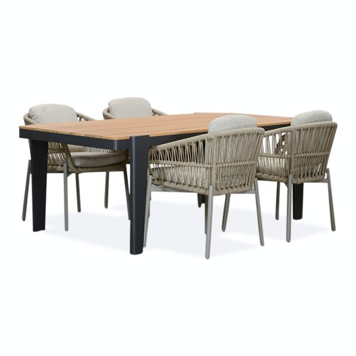 LUX outdoor living Vigo/Rico zand dining tuinset | 4 personen | teakhout + aluminium | 200cm