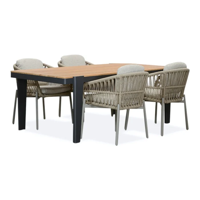 LUX outdoor living Vigo/Rico zand dining tuinset | 4 personen | teakhout + aluminium | 200cm