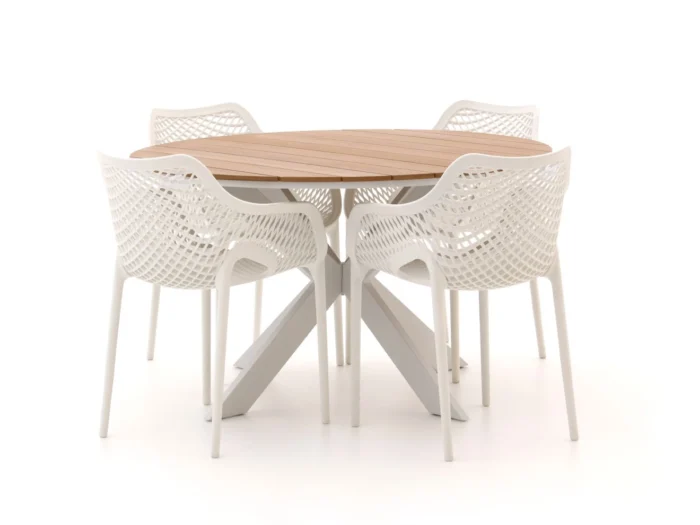 Forza Furniture Ripi/Fidenza ø126cm dining tuinset 5-delig stapelbaar - Wit