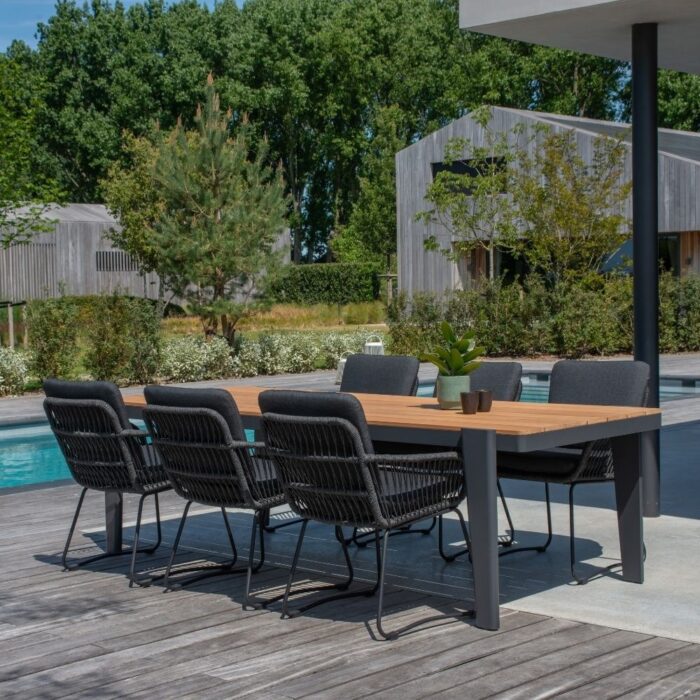LUX outdoor living Vigo/Harper Lava Grey dining tuinset | 6 personen | teakhout + touw | 260cm