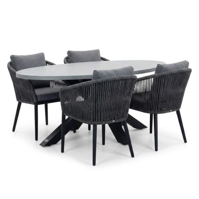 BUITEN living Stockholm/Vedra antraciet dining tuinset | 4 personen | polystone + touw | 200cm