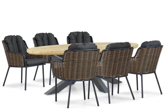 Santika Furniture Fasano/Diogo 240 cm dining tuinset 7-delig – Grijs-antraciet