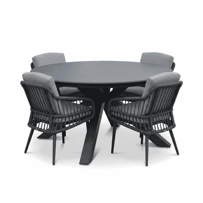 LUX outdoor living York/Alicante antraciet dining tuinset | 4 personen | sintered stone + wicker | 150cm rond