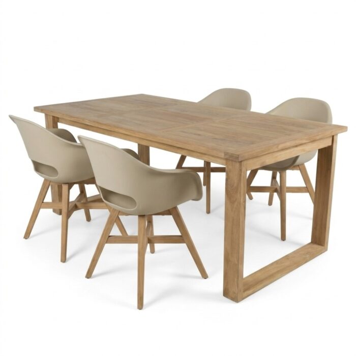 BUITEN living Corfu/Karlstad beige dining tuinset | 4 personen | teakhout + kunststof | 150cm
