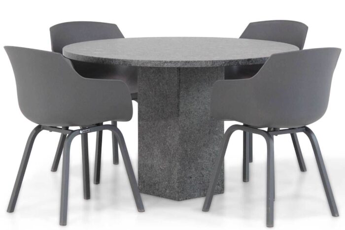Lifestyle Garden Furniture Salina/Graniet rond 120 cm dining tuinset 5-delig – Grijs-antraciet