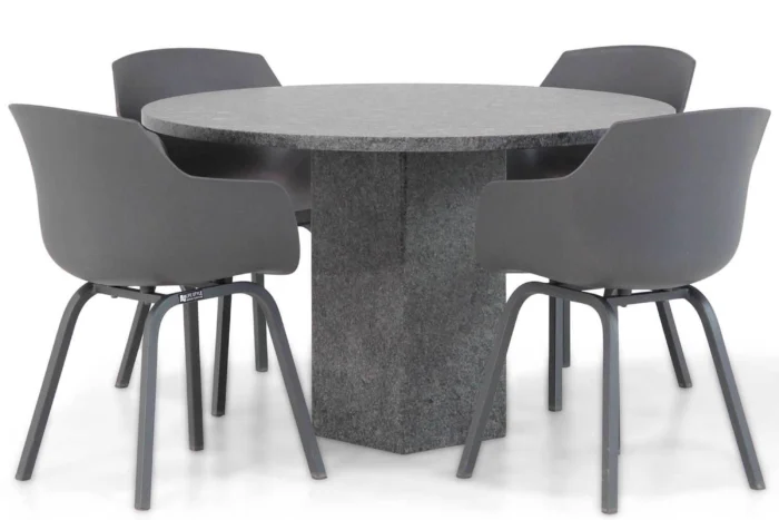 Lifestyle Garden Furniture Salina/Graniet rond 120 cm dining tuinset 5-delig - Grijs-antraciet