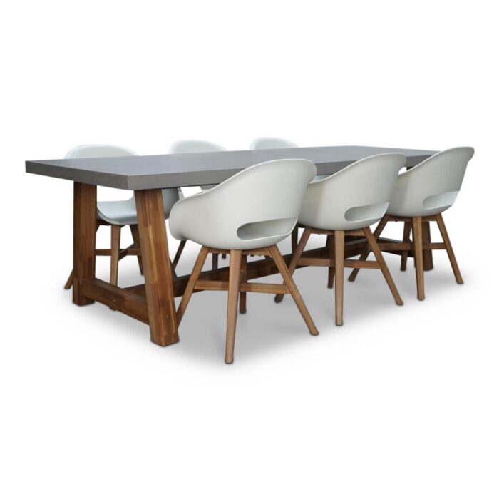 BUITEN living Veltis/Karlstad wit dining tuinset | 6 personen | betonlook + kunststof | 250cm