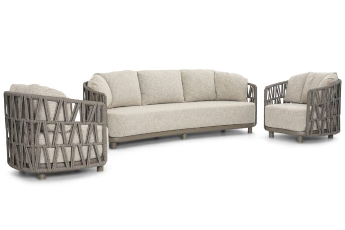 Santika Furniture Cayora stoel-bank loungeset 3-delig – Taupe-naturel-bruin