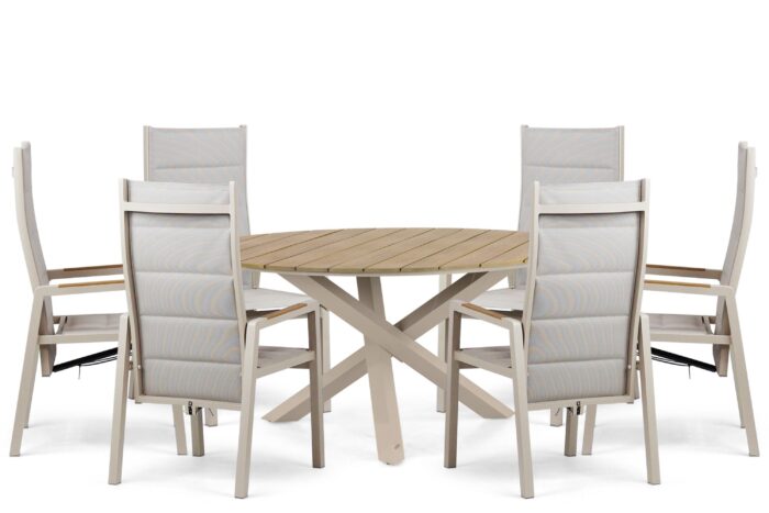 Lifestyle Garden Furniture Essence/Ancona 150 cm dining tuinset 7-delig – Taupe-naturel-bruin