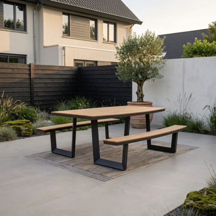 LUX outdoor living Brooklyn picknick dining tuinset | aluminium + polywood | Natural Wood/antraciet | 200cm ovaal – Zwart