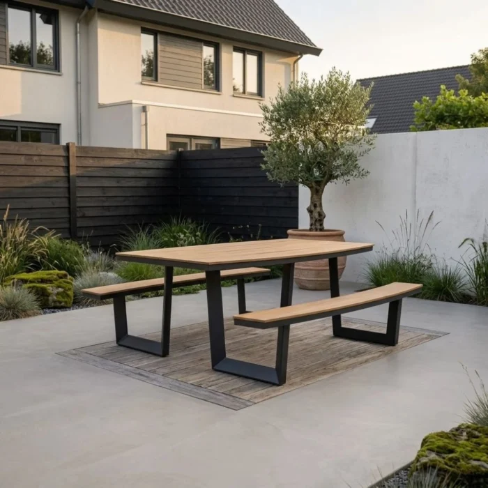 LUX outdoor living Brooklyn picknick dining tuinset | aluminium + polywood | Natural Wood/antraciet | 200cm ovaal - Zwart