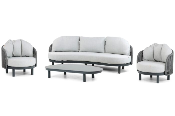 Santika Furniture Nanda stoel-bank loungeset 4-delig – Grijs-antraciet