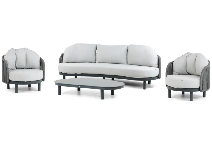 Santika Furniture Nanda stoel-bank loungeset 4-delig - Grijs-antraciet
