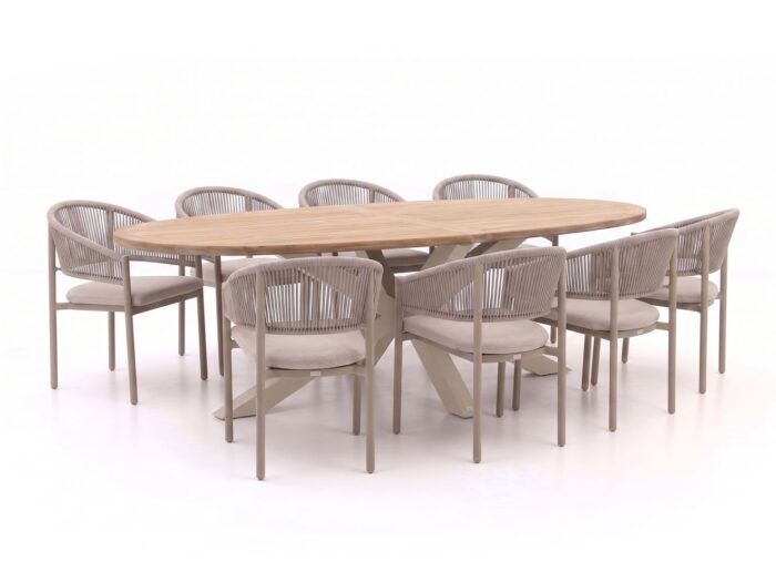 Bellagio tuinmeubelen Panaro/ROUGH-Y Ellips 280cm dining tuinset 9-delig stapelbaar – Bruin