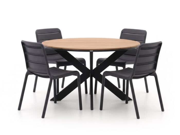 Forza Furniture Narni/Fidenza ø126cm dining tuinset 5-delig stapelbaar