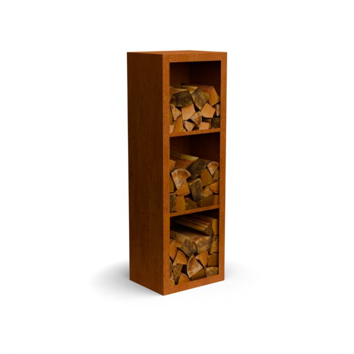 Geroba Egura cortenstaal Houtopslag 3 vakken met achterwand L50 x B38,5 x H150 cm – bruin