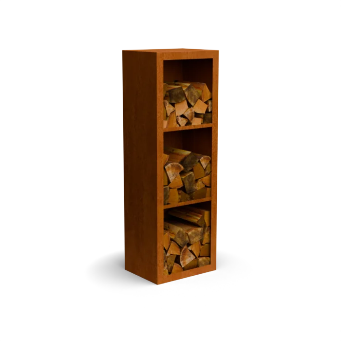 Geroba Egura cortenstaal Houtopslag 3 vakken met achterwand L50 x B38,5 x H150 cm - bruin
