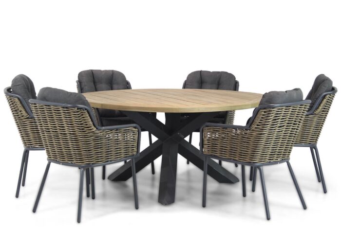 Santika Furniture Fasano/Rockville 160 cm rond dining tuinset 7-delig – Grijs-antraciet