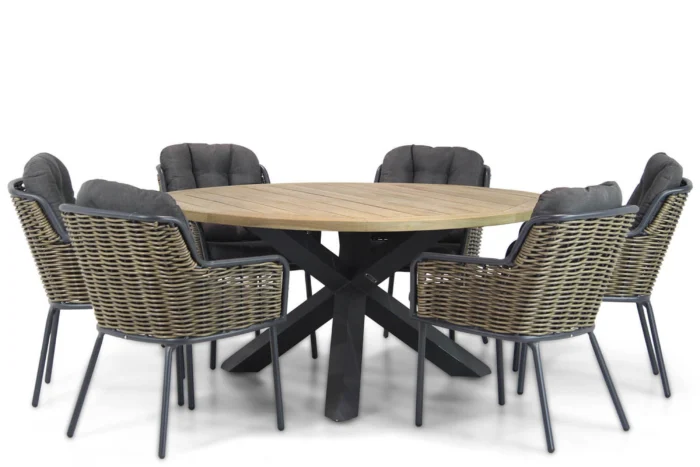 Santika Furniture Fasano/Rockville 160 cm rond dining tuinset 7-delig - Grijs-antraciet