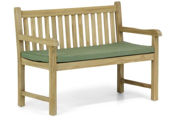Garden Collections Preston tuinbank teak 120 cm incl. kussen forest green – Old teak greywash