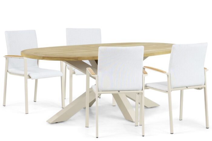 Lifestyle Garden Furniture Brandon/Brookline 200 cm dining tuinset 5-delig – Taupe-naturel-bruin