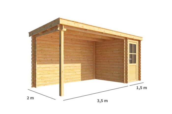 Warentuin collection Blokhut, tuinhuisje met overkapping Els-Julia 500 cm bij 200 cm diep lessenaarsdak 7 – bruin