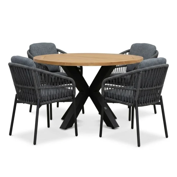 LUX outdoor living Cleve/Rico charcoal dining tuinset | 4 personen | teakhout + aluminium | 120cm rond - Natural Teak