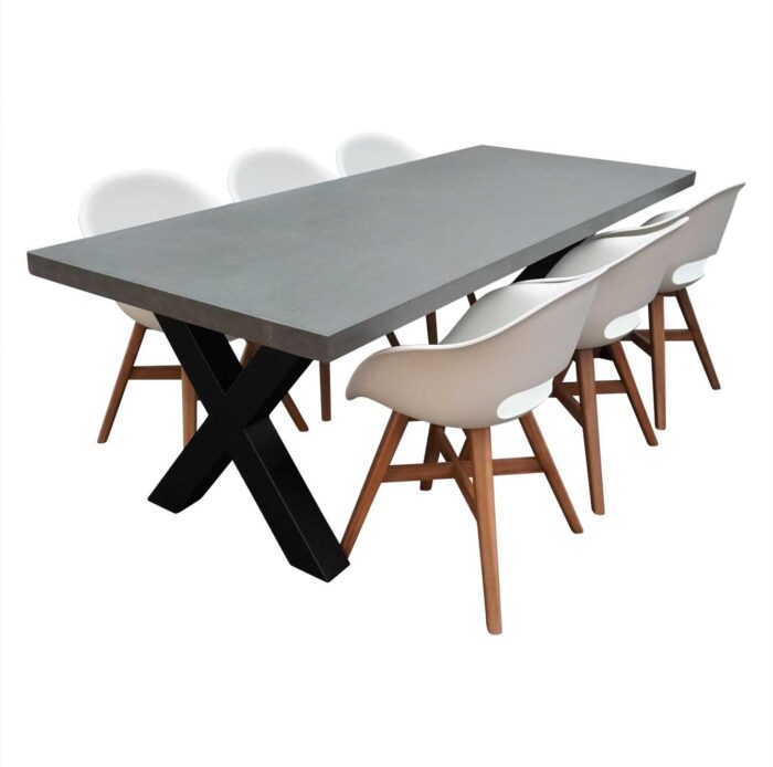 BUITEN living Lyon/Karlstad wit dining tuinset | 6 personen | betonlook + kunststof | 250cm