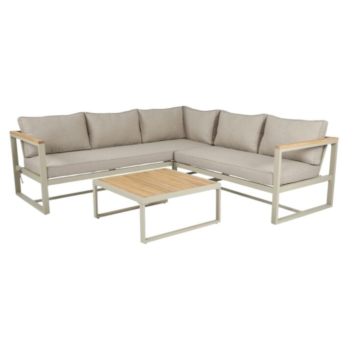 LUX outdoor living Milton hoek loungeset beige 5 personen | hardhout + staal | beige | 3-delig 215x215cm