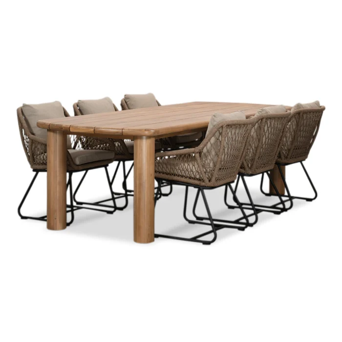 BUITEN living Laredo/Portofino Sahara Dust dining tuinset | 6 personen | hardhout + touw | 255cm - Zand