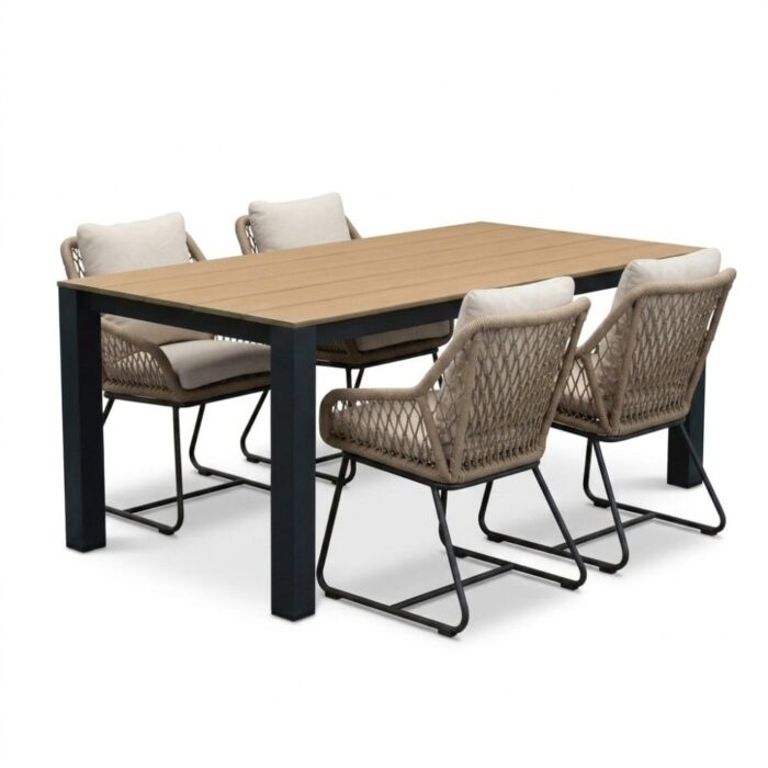 LUX outdoor living Manhattan antraciet/Portofino Sahara Dust dining tuinset | 4 personen | polywood + touw | 180cm
