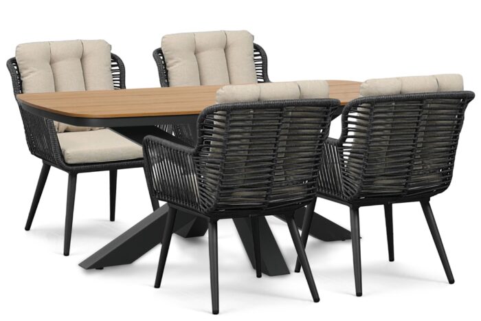 Coco Custa/Camila 180×100 cm dining tuinset 5-delig – Grijs-antraciet